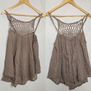 Free People Lace Crochet Tank Top in Taupe